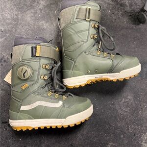 Vans Green Snowboard Boots with Yellow Soles